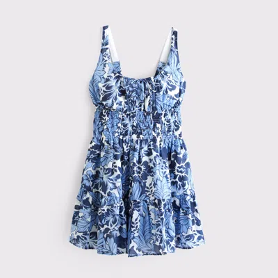 Abercrombie & Fitch Smocked Tie-front Mini Dress In Blue