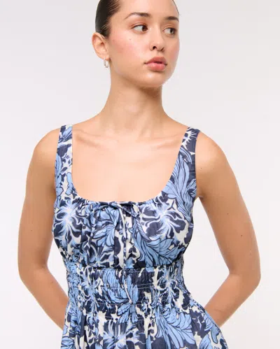 Abercrombie & Fitch Smocked Tie-front Mini Dress In Blue