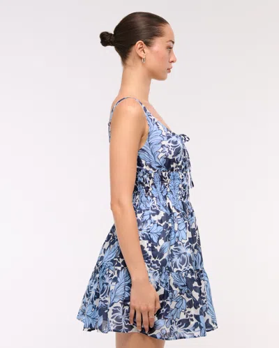 Abercrombie & Fitch Smocked Tie-front Mini Dress In Blue