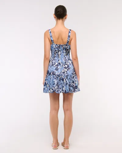 Abercrombie & Fitch Smocked Tie-front Mini Dress In Blue