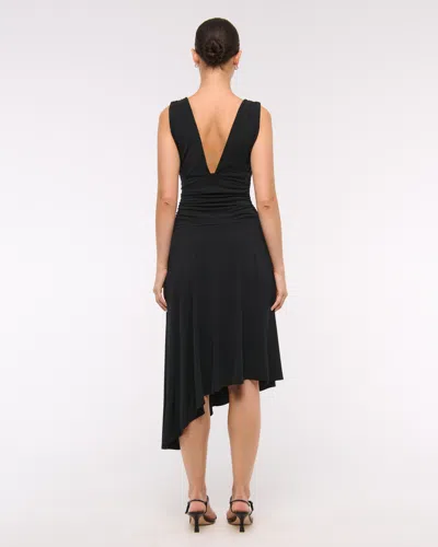 Abercrombie & Fitch Plunge Ruched Knit Midi Dress In Black