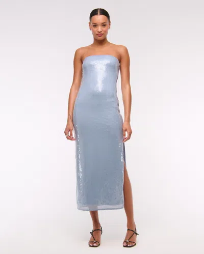 Abercrombie & Fitch Strapless Sequin Midi Dress In Blue