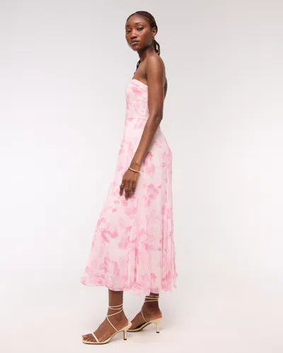 Abercrombie & Fitch The A&f Camille Strapless Godet Midi Dress In Pink