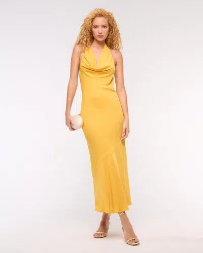 Abercrombie & Fitch Cowl Halter Maxi Dress In Yellow