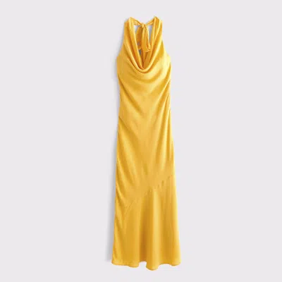 Abercrombie & Fitch Cowl Halter Maxi Dress In Yellow