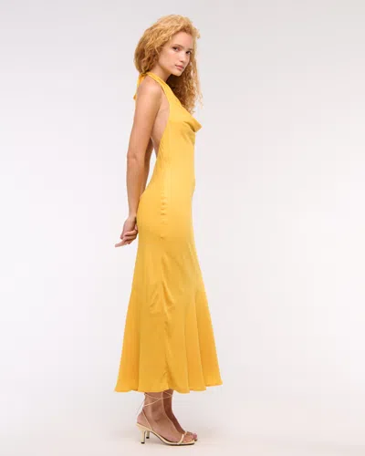 Abercrombie & Fitch Cowl Halter Maxi Dress In Yellow