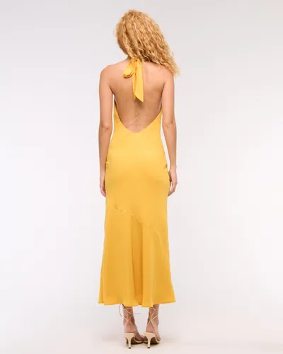 Abercrombie & Fitch Cowl Halter Maxi Dress In Yellow