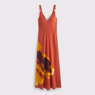 Abercrombie & Fitch Dipped-waist Hardware Maxi Dress In Orange