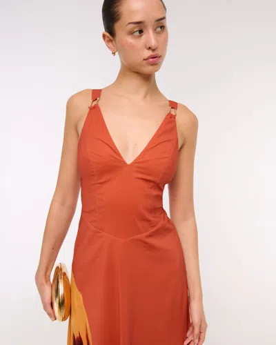 Abercrombie & Fitch Dipped-waist Hardware Maxi Dress In Orange