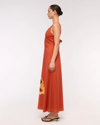Abercrombie & Fitch Dipped-waist Hardware Maxi Dress In Orange