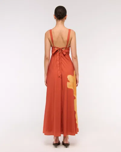 Abercrombie & Fitch Dipped-waist Hardware Maxi Dress In Orange