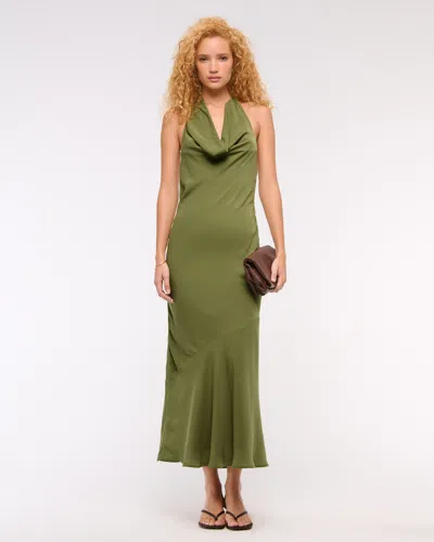 Abercrombie & Fitch Cowl Halter Maxi Dress In Green