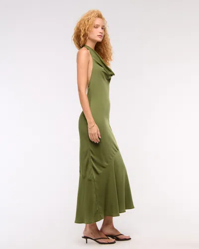 Abercrombie & Fitch Cowl Halter Maxi Dress In Green