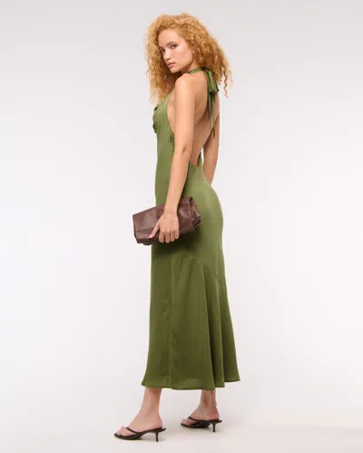 Abercrombie & Fitch Cowl Halter Maxi Dress In Green
