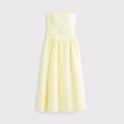 Abercrombie & Fitch Premium Linen Drop-waist Belted Midi Dress In Yellow