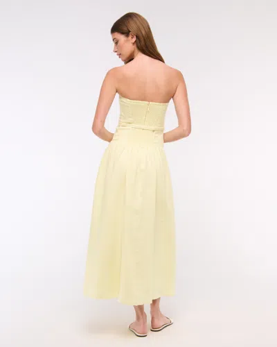 Abercrombie & Fitch Premium Linen Drop-waist Belted Midi Dress In Yellow