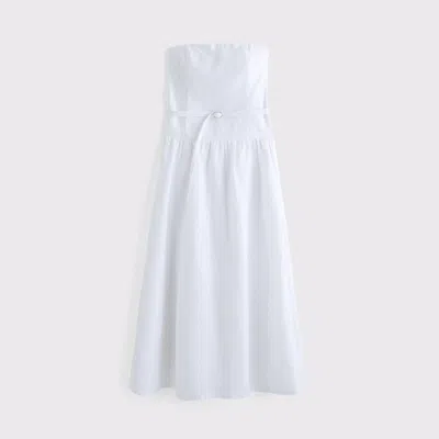 Abercrombie & Fitch Premium Linen Drop-waist Belted Midi Dress In White