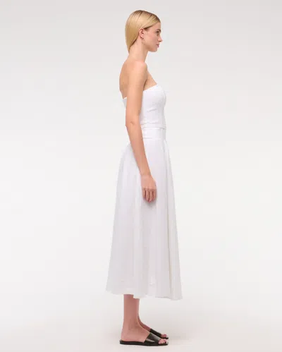 Abercrombie & Fitch Premium Linen Drop-waist Belted Midi Dress In White