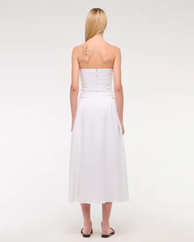 Abercrombie & Fitch Premium Linen Drop-waist Belted Midi Dress In White