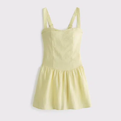 Abercrombie & Fitch Premium Linen Drop-waist Skort In Yellow