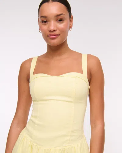 Abercrombie & Fitch Premium Linen Drop-waist Skort In Yellow