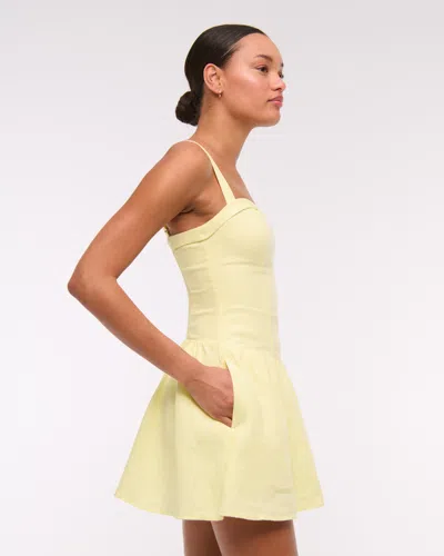 Abercrombie & Fitch Premium Linen Drop-waist Skort In Yellow