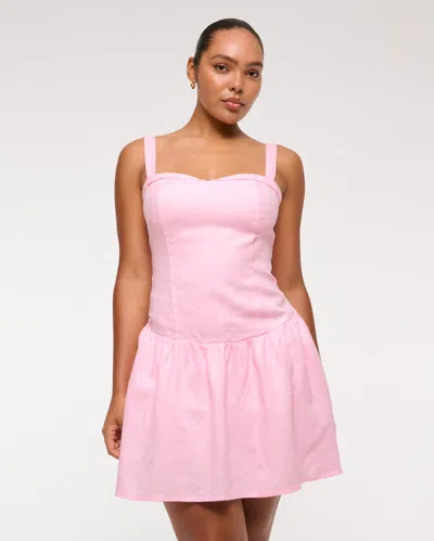 Abercrombie & Fitch Premium Linen Drop-waist Skort In Pink