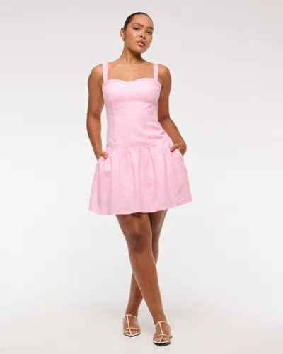 Abercrombie & Fitch Premium Linen Drop-waist Skort In Pink