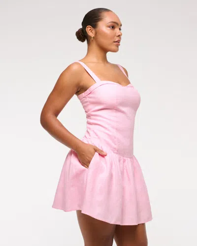 Abercrombie & Fitch Premium Linen Drop-waist Skort In Pink