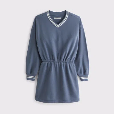 Abercrombie & Fitch Fleece V-neck Mini Dress In Blue