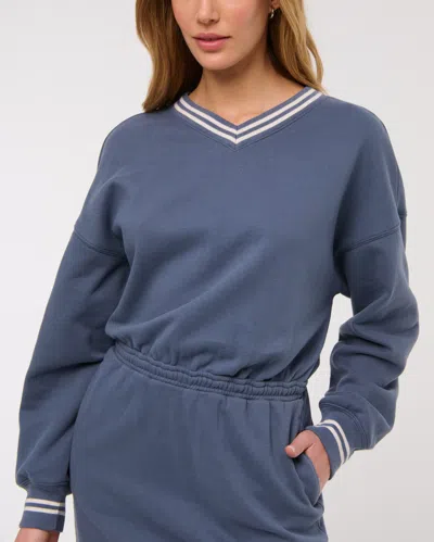 Abercrombie & Fitch Fleece V-neck Mini Dress In Blue