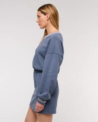 Abercrombie & Fitch Fleece V-neck Mini Dress In Blue