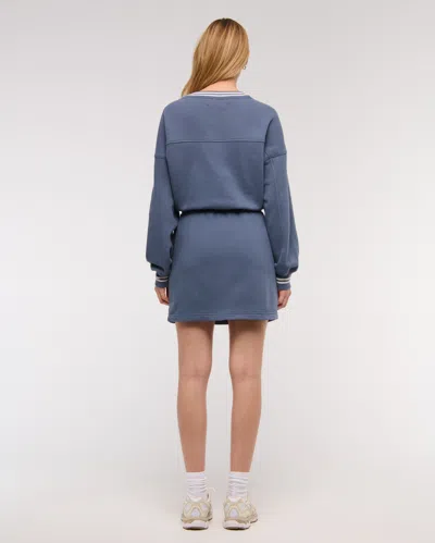 Abercrombie & Fitch Fleece V-neck Mini Dress In Blue