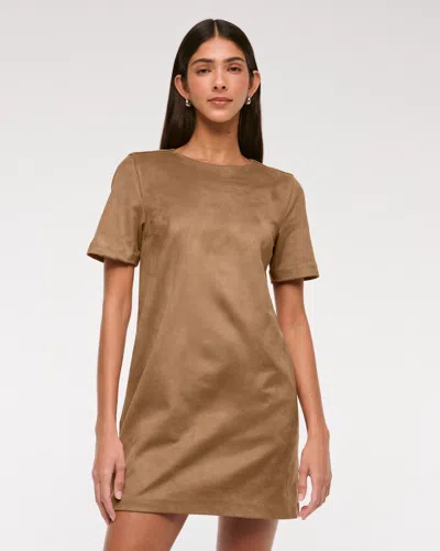 Abercrombie & Fitch Vegan Suede T-shirt Mini Dress In Brown