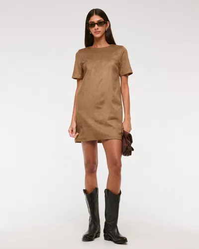 Abercrombie & Fitch Vegan Suede T-shirt Mini Dress In Brown
