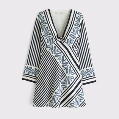 Abercrombie & Fitch Long-sleeve Twist Mini Dress In Blue