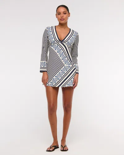 Abercrombie & Fitch Long-sleeve Twist Mini Dress In Blue