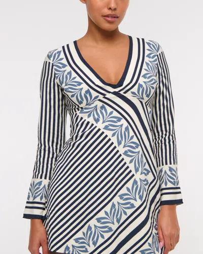 Abercrombie & Fitch Long-sleeve Twist Mini Dress In Blue