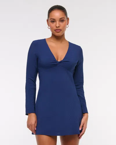 Abercrombie & Fitch Long-sleeve Twist Mini Dress In Blue