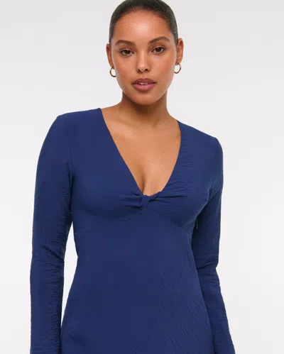 Abercrombie & Fitch Long-sleeve Twist Mini Dress In Blue