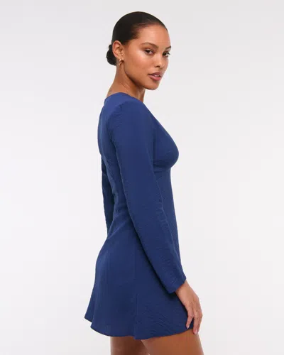 Abercrombie & Fitch Long-sleeve Twist Mini Dress In Blue