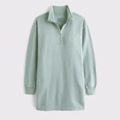 Abercrombie & Fitch Long-sleeve Zip-up Fleece Mini Dress In Green