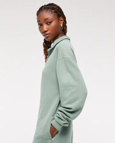 Abercrombie & Fitch Long-sleeve Zip-up Fleece Mini Dress In Green