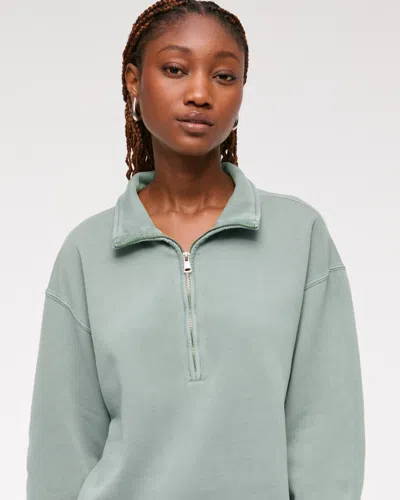 Abercrombie & Fitch Long-sleeve Zip-up Fleece Mini Dress In Green