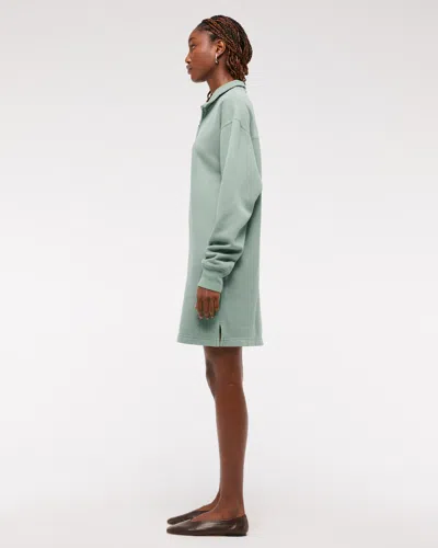 Abercrombie & Fitch Long-sleeve Zip-up Fleece Mini Dress In Green