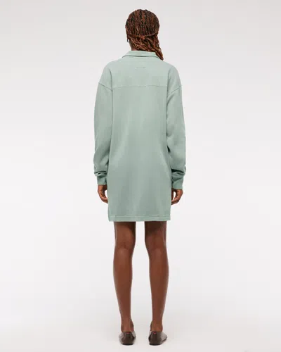 Abercrombie & Fitch Long-sleeve Zip-up Fleece Mini Dress In Green