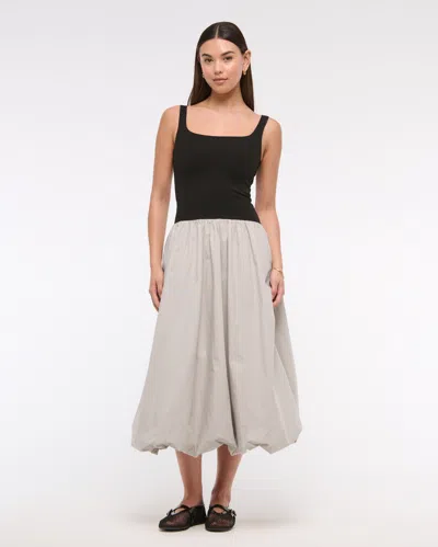 Abercrombie & Fitch Mixed Fabric Bubble Hem Midi Dress In Gray