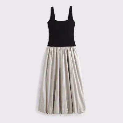 Abercrombie & Fitch Mixed Fabric Bubble Hem Midi Dress In Gray