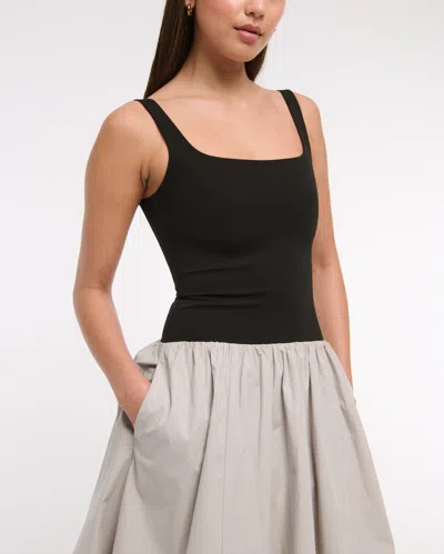 Abercrombie & Fitch Mixed Fabric Bubble Hem Midi Dress In Gray