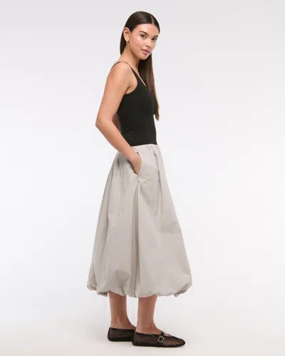 Abercrombie & Fitch Mixed Fabric Bubble Hem Midi Dress In Gray